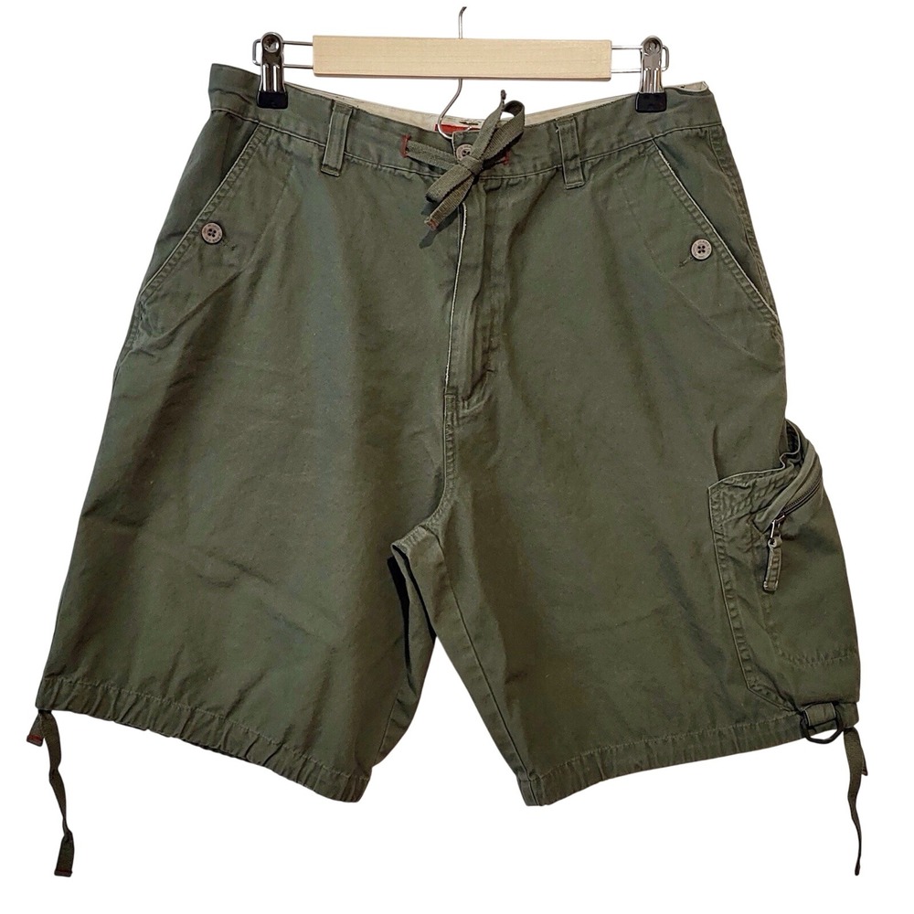 Plugg Find The Dragon Within Cargo Shorts Mens 32‎ Dk. Green Utility 100% Cotton